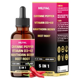 MILIVOL 5in1 Cayenne Pepper Liquid Drops with Hawthorn Berry and Beet Root - Wellness Support - 1 FL Oz - 60 Days Supply