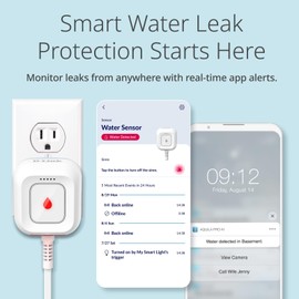 D-Link DCH-S1621KT Wi-Fi Water Leak Sensor and Alarm Starter Kit, Whole Home System with App Notification, AC Powered, No Hub Required (DCH-S1621KT), White