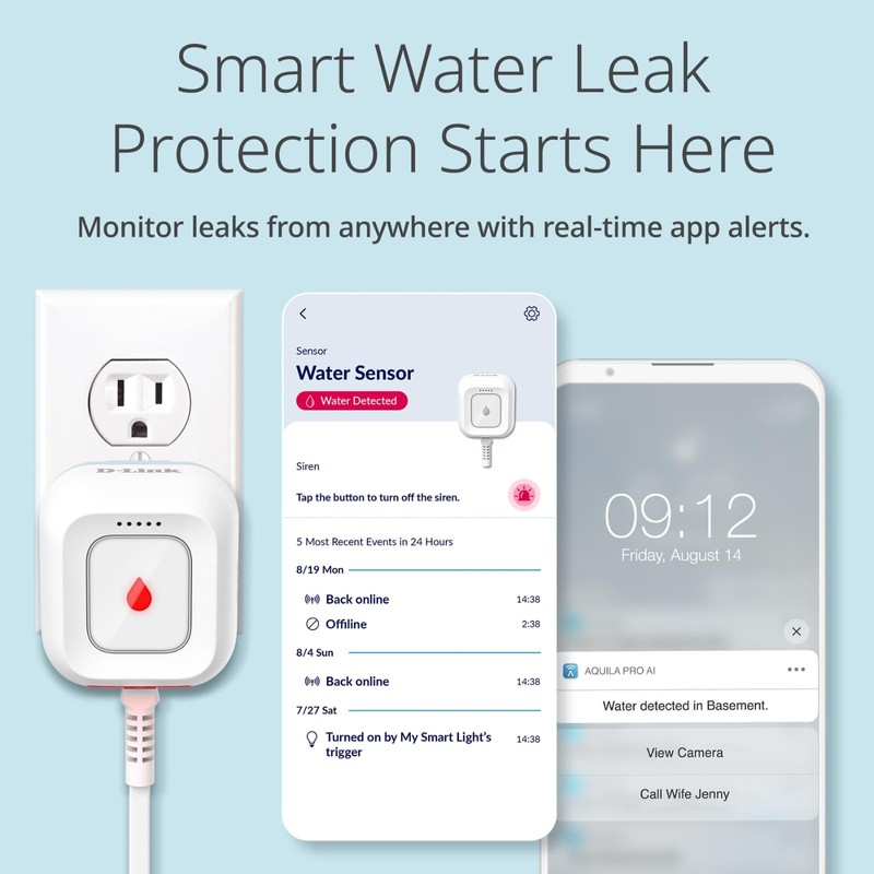 D-Link DCH-S1621KT Wi-Fi Water Leak Sensor and Alarm Starter Kit,