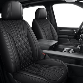 RAWAKORW Seat Covers Fit for Dodge RAM1500 2500 3500 2002-2023 2024 2025：Waterproof and Non-Slip Faux Leather Car Seat Covers with Curved Back(Black,5 Seat)