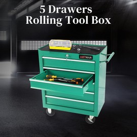 WTRAVEL Rolling Tool Chest with 5-Drawer Tool Box with Wheels Multifunctional Tool Cart Mechanic Tool Storage Cabinet for Garage, Warehouse, Workshop, Repair Shop (Green)