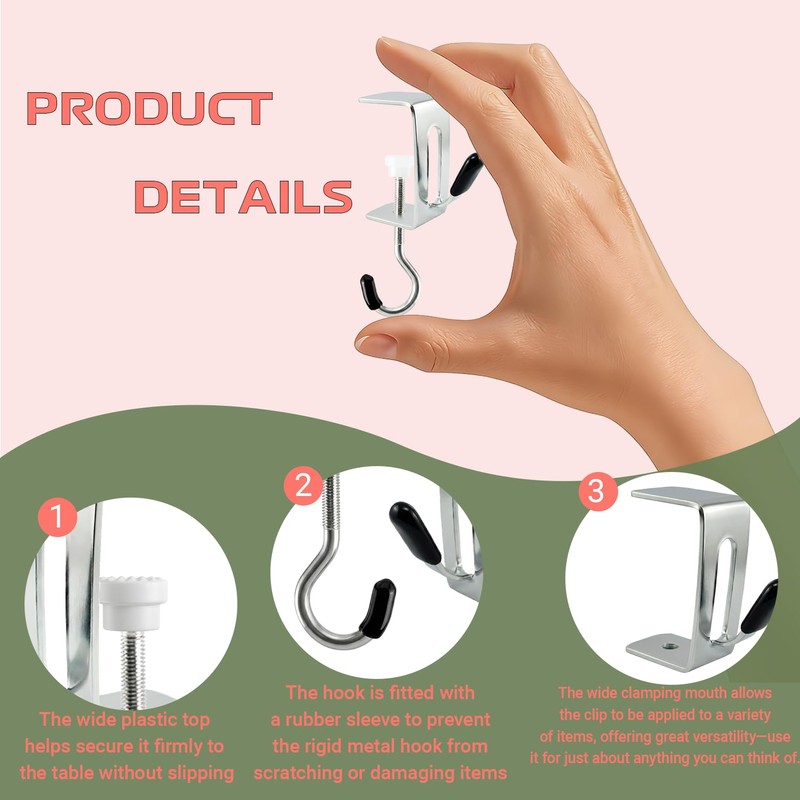 11 Pcs Desk Hook for Bag,Upgraded 2-Hook Metal Clamp Hooks,Purse