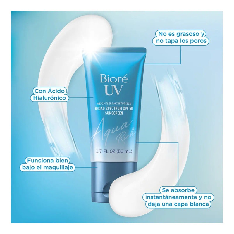 Bioré Aqua Rich Crema Facial Ácido Hialurónico Spf50 Piel Mixta