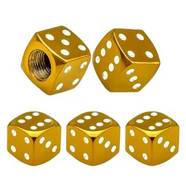 WALWAL Metal Tire Valve Cap, 5 PCS Dice Aluminum Stem Cover, Universal Fit for Car, SUV, Motorcycle, Bicycle - Reinforced Seal & Easy Installation (Gold)