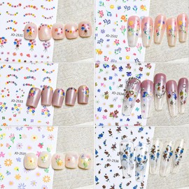 CHANGAR Small Flower Nail Art Sticker，Bouquet of Small Flowers Nail Art Decals Lavender Petals Daisy Nail Sticker Puppy Kitten Chick Nail Art Designs for Women Girls Kids Nail Decorations(6 Sheets)