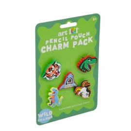 Art 101 Pencil Pouch Charm Pack, Wild Animals, Dinosaur, Tiger, Shark,