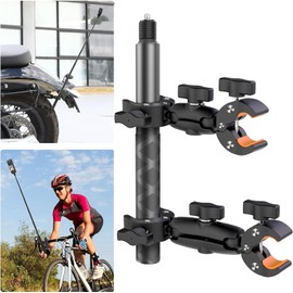 UNSTINCER Kamerahalterung mit Doppelklemme und 118 cm Selfie-Stick, verstellbare Action Cam Third Person Halterung für Insta360 X4 X3 X2 ONE RS R, Halterung für Motorrad Fahrrad ATV Roller Lenker