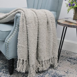 BYTIDE Fluffy Throw Blankets Couch Cover Throw with Fringe Tassels, Plush Fuzzy Furry Soft Cozy Lightweight Throw for Couch Sofa Bed Chair Home Decor, 60" x 80", Beige Gray