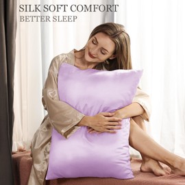 Adubor Mulberry Silk Pillowcase for Hair and Skin with Hidden Zipper, Both Side 23 Momme Silk, 900 Thread Count (20x36 inches, King Size, Light Purple, 1pc)