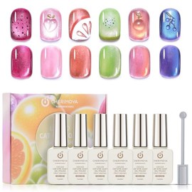 CHERIMOYA Kit de 6 Esmalte Ojo de Gato para Uñas Colección Frutita con Imán | Juego de 6 Esmaltes de Uñas de Gel con Imán, Duradero y Brillante, Gel p