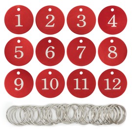 StayMax Round Aluminum Engraved Number Tags Key Tags ID Tags (1-25, Red)