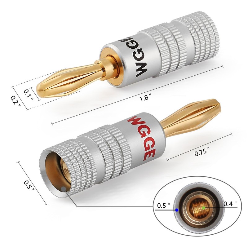 WGGE WG-009 Banana Plugs Audio Jack Connector, 24k Gold Dual