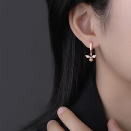 SLUYNZ Solid 925 Sterling Silver Bee Hoop Earrings for Women Teen Girls Cute Bee Huggie Earrings