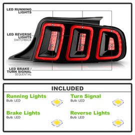 KEEKPO - For 2013-2014 Ford Mustang Factory Sequential Signal Full LED Tail Light Brake Lamp Replacement Passenger Side