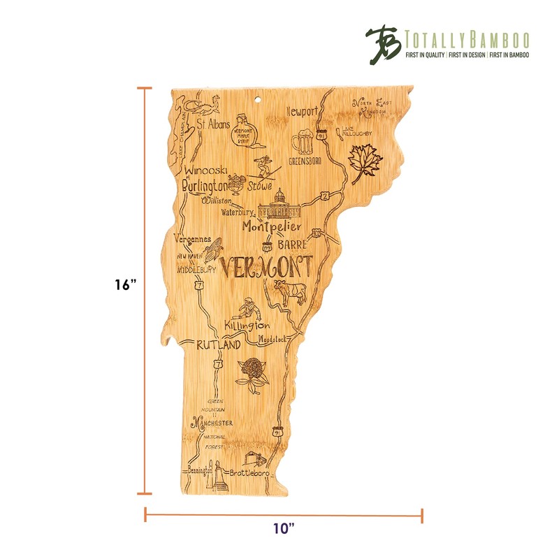 Totally Bamboo Destination Vermont State Shaped Serving and Cutting Board,