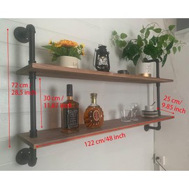 HDDFER Pipe Shelves Industrial Pipe Shelving Shelves Real Wood Industrial Floating Pipe Shelves with Wood Planks 48 inch Wall Shelves Rustic Hanging Bookshelf Farmhouse Kitchen Bar Shelving