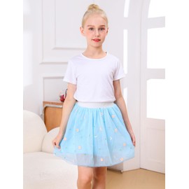 Bezioner Skirts for Girls Embroidered Tulle Skirt Children 4 Layers Tutu with Lining for Birthday Party Festival, blue