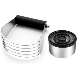 Spring Chef Large Dough Blender & Biscuit Cutter Set, Heavy Duty Stainless Steel Professional Pastry Cutter, Soft Grip, Black