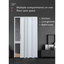Portable White 48inx80in Accordion Doors Interior,PVC Compact Folding Door,Multifold Retractable Sliding Bifold Doors for Doorway,Bedroom (White,48in*80in)