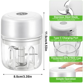 Moorstdel Electric Onion Chopper Kitchen, Electric Onion Cutter, Mini, Vegetable Cutter, Small Mixer with USB Type-C Charging, Portable Chopper for Meat, Obs (White Type C)
