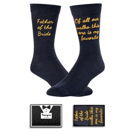 HAPPYPOP Father of The Bride Gifts for Father in Law, Father of The Bride Socks, Funny Wedding Dress Socks Golden