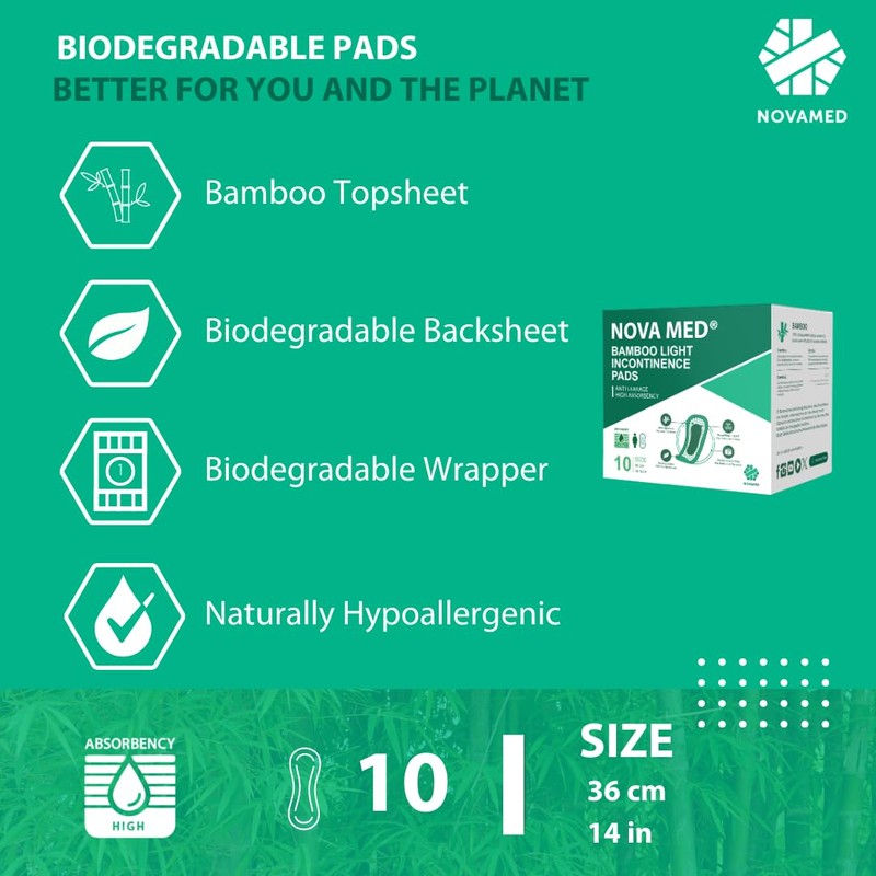 Nova Med Bamboo Light Incontinence Pads - Premium Absorbent Inco