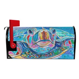 WOOR Colorful Sea Turtle Blue Ocean Magnetic Mailbox Cover MailWraps Garden Yard Home Decor for Outside Oversized-25.5" x20.8"