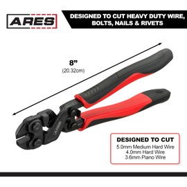 ARES 70664-8-Inch Mini Bolt Cutter - Chrome Moly Steel Construction & Induction Hardened Cutting Edges - Designed for Heavy Duty Wire, Bolt, Nail & Rivet Cutting