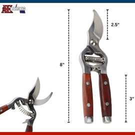 ATE Pro. Tools USA - Garden Hand Pruning Scissor Set - 8" Bypass Pruning Shears, 8" Grape Pruning Shears, Wooden Handle, Stainless Steel, Heavy Duty Garden Scissors, Fruit & Rose Trimmers - 2 Pack