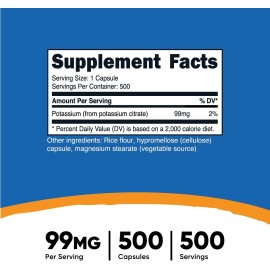 Nutricost Potassium Citrate 99mg, 500 Capsules