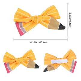 Back to School Hair Bows Clips Yellow Pencil Hair Clips Stripe Bowknot Baby Hair Barrette Hairgrip Cute Pencil Hair Accessories Toddler Hairpins Clips for First of School Day Kindergarten Girl Student