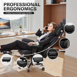 BestGlory - Silla de computadora de Oficina, Silla Grande y Alta de Piel para Juegos con reposapiés, sillas de computadora reclinables con Respaldo...