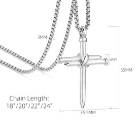 CaptainSteeL Cross Necklace for Men and Women-Gold/Silver Stainless Steel Nail Cross Pendant Necklace for with 18-24inchs Chain,Gifts with Flannel Bag