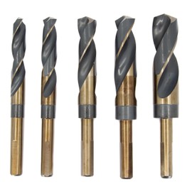 Drill America 5 Piece Contractor High Speed Steel Black and Gold Reduced Shank Drill Bit Set in Plastic Pouch Case (9/16" - 1 "), KFD3F Series