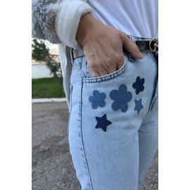 Parche de mezclilla termoadhesivo de flores azul claro para jeans, reparación duradera y parche decorativo para chaquetas de mezclilla, pantalones y ropa, apliques de tela fáciles de coser
