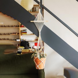 XINBOR 2Pcs Macrame Plant Hangers Indoor Macrame Hanging Planters Large for up to 10 inch Pot No Tassels Long Crochet Boho Plant Hanger Holder for Indoor Outdoor Plants with 2 Hooks (White)