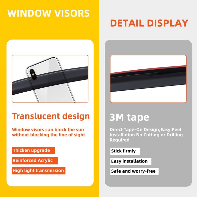 PLDDE 4pcs Out-Channel Smoke Tint Rain Guard Compatible with Compatible