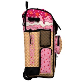 Boombah Rolling Superpack Baseball/Softball Gear Bag - Telescopic Handle - Holds 4 Bats - Wheeled Version - Ice Cream Strawberry Creme Gold/Pink/Hot Pink