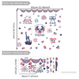 250th Anniversary Patriotic Window Clings Double-Sided Static Decorations for Patriots Day Memorial Day 4th of July Stars Fireworks Window Decals for Home Office School Party Storefront Café