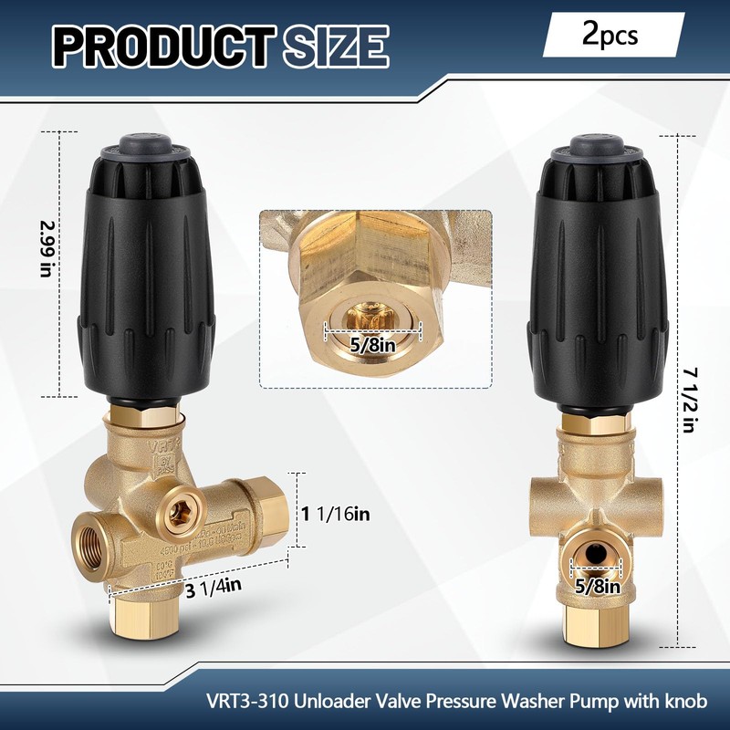 Threlaco 2 Pack Vrt3-310 Pressure Washer Unloader Valve, Black Spring,