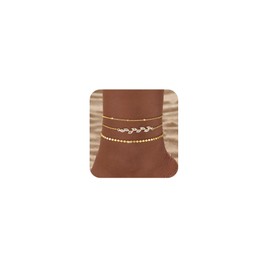 Ankle Bracelets for Women 14K Gold Silver Plated Anklets Waterproof Heart Beads Rope Satellite Anklets Set Adjustable Layered Anklet Bracelets No Tarnish Summer Beach Jewelry Gift