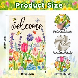 Feivando Spring Summer Floral Garden Flag 12x18 Inch Vertical Double Sided Tulip Welcome Flag for Outdoor Yard Farmhouse Seasonal Spring Summer Decoration