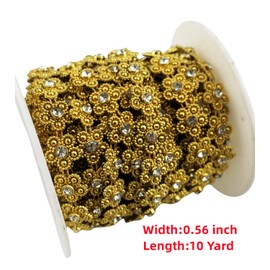 AEAOA 10 Yard Gold Flower ABS Pearl Chain Trims, Crystal Beaded Applique Rhinestone for Bridal Wedding Party (LZ208)