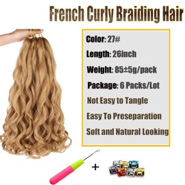 Viovian 27# French Curl Braiding Hair 26 Inch 6 Packs Honey Blonde French Curls Braiding Hair Bouncy Loose Wavy Braiding Hair Synthetic Spanish Curly Braiding Hair (85g/pack)