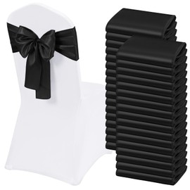 Lumaycens 120 PCS Black Satin Chair Sashes Bows Universal Chair Cover Band Back Ties Chair Bows for Wedding Party Reception Restaurant Event Decoration(7 x 78 inch)