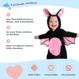 VZQI Baby Unisex Plush Animal Outfit Toddlers and Kids Bat Sleeveless Hooded Dress 2'4''-2'8''