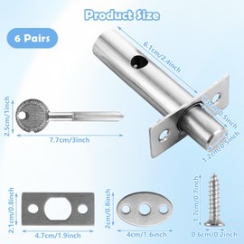 APACALI 6 Pairs Dead Bolts with Key, Stainless Steel Internal Door Lock, Door Security Rack Bolt, Mortice Door Bolts for Internal Doors Windows, Enhanced Protection for Doors Windows, Silver