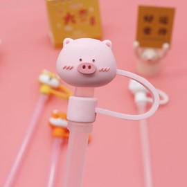 2Pcs Pink Pig Silicone Straw Covers and Caps Compatible with Cups, Drinking Straw Reusable Straw Tips Lids Drinking Straw Dispensers Kitchen Accessories