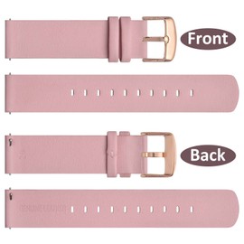Wocci Thin Flat Watch Straps for Men and Women, Top Grain Leather, Quick Change Replacement Straps, 18 mm / 20 mm / 22 mm, Light Pink (Rose Gold Buckle), 18mm