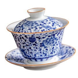 Ciieeo 1Set Vintage Chinese Ceramic Teacup with Saucer and Lid Traditional Kung Fu Tea Bowl for Home Office and Tea House Compact Decorative Teaware for Oolong Tea